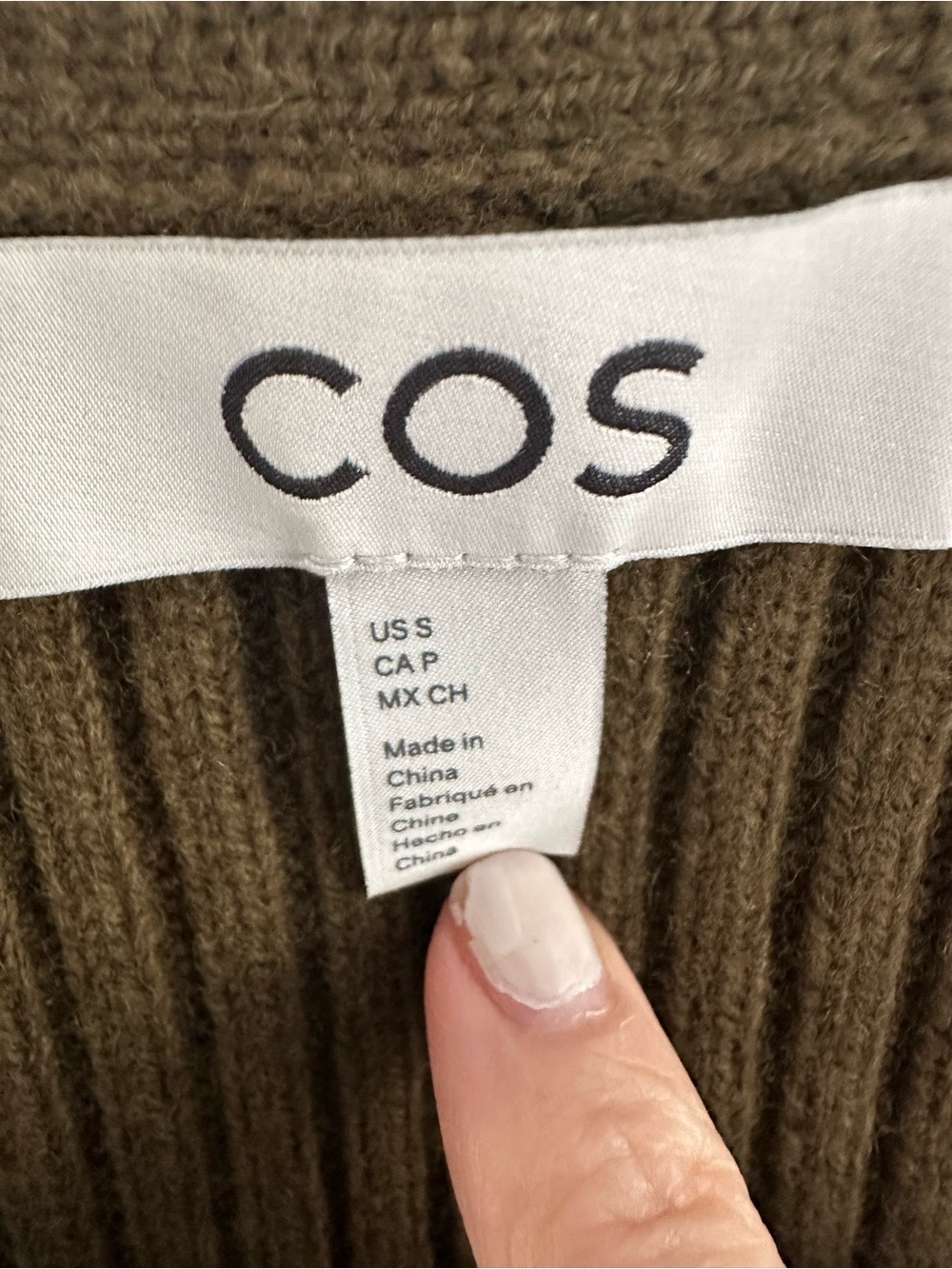 COS Military Olive Green Ribbed Merino Wool Cardigan Vest - Picture 9 of 12